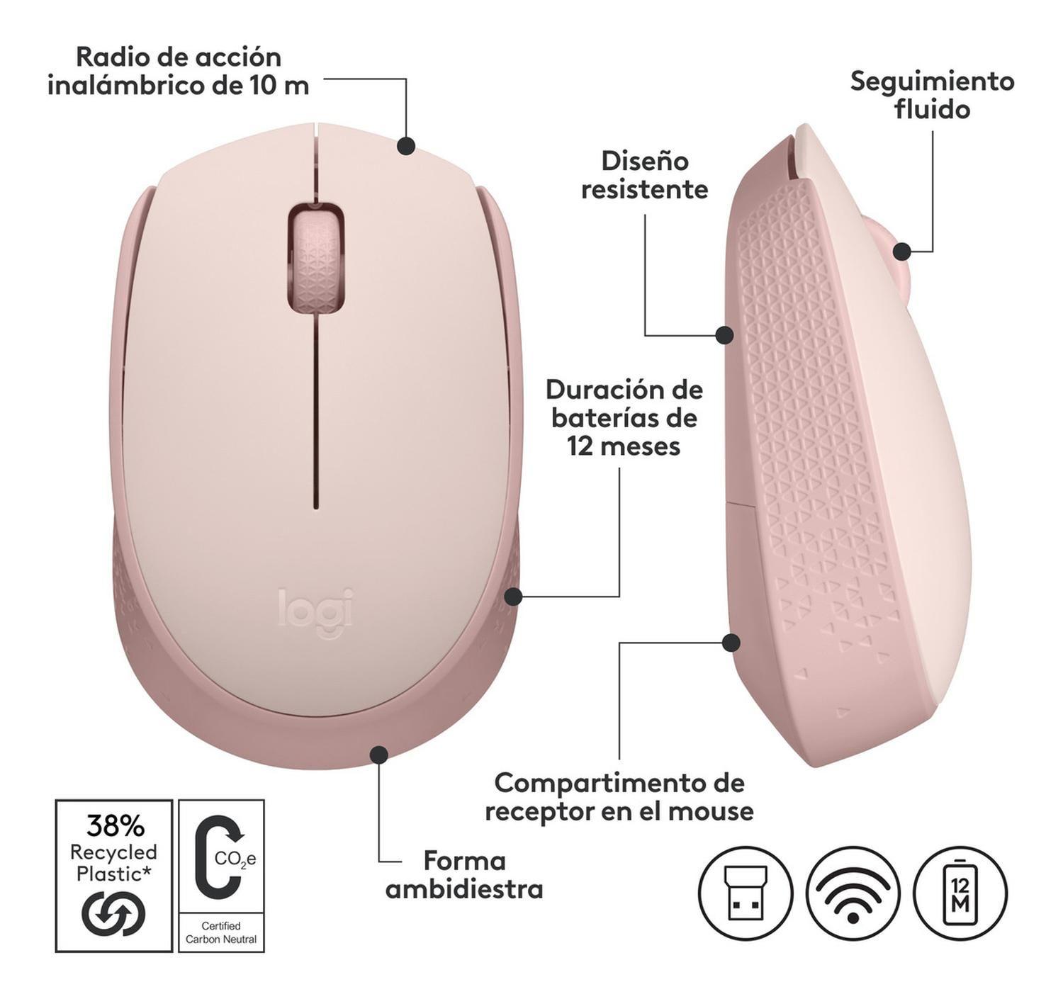 Mouse Inalambrico Logitech M170 Rosado Color Rosa Larga Dura-3