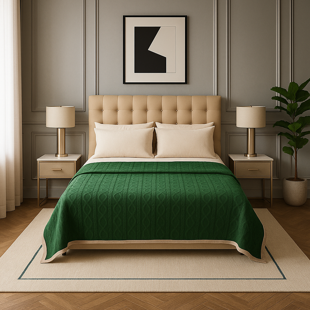 Manta térmica Sherpa 160x220 geometría verde super suave hogar moderno-4