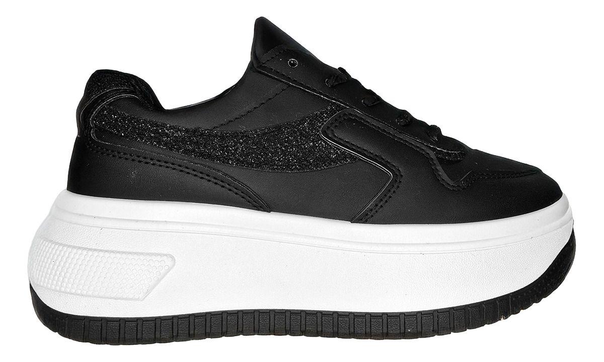 Zapatillas Plataforma Negra | Urbanas de Suela Suave - 7695-1