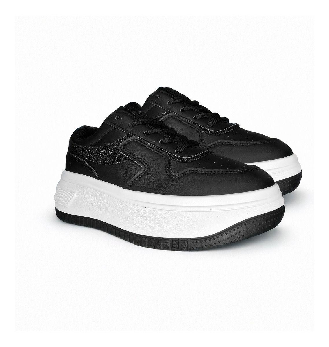 Zapatillas Plataforma Negra | Urbanas de Suela Suave - 7695-2