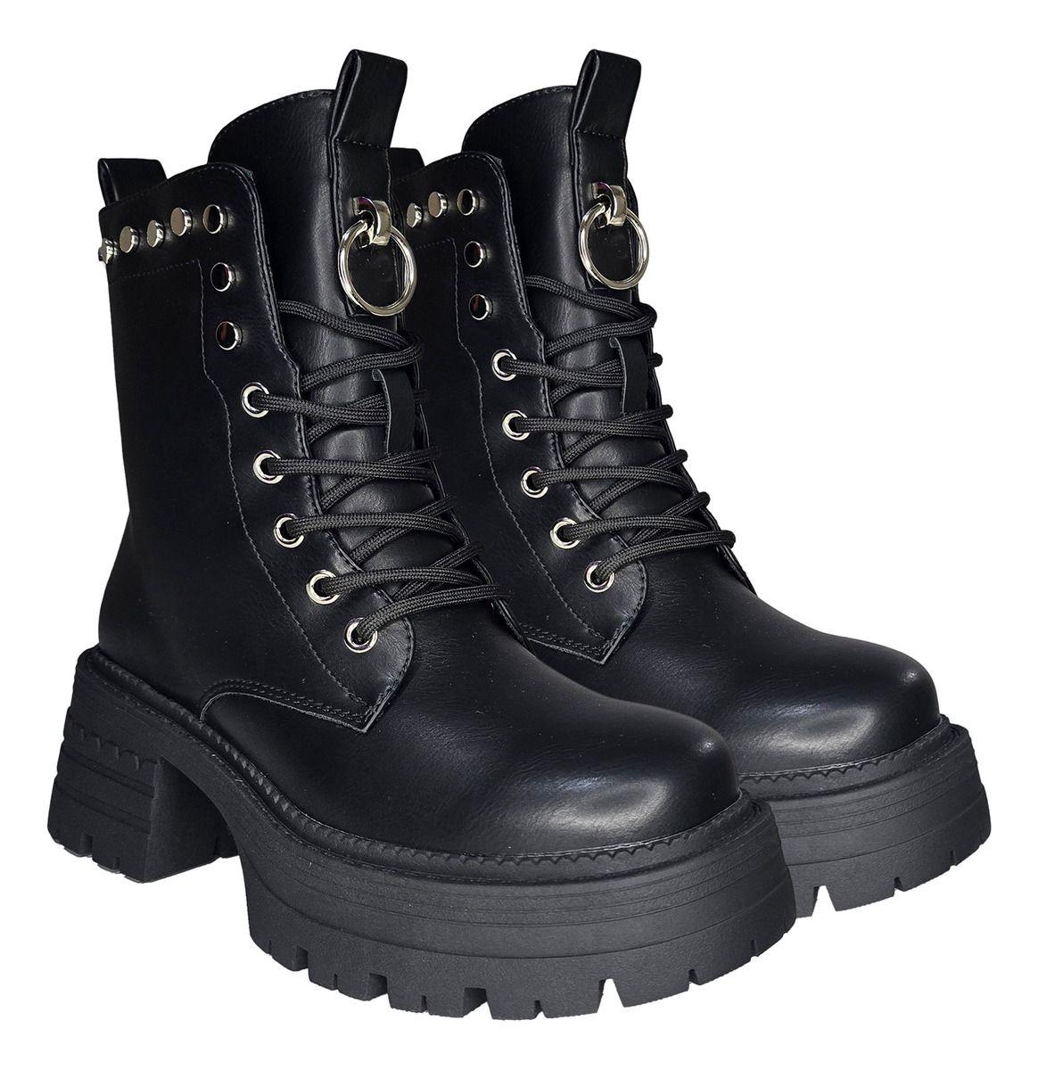 Bototos Mujer Negros | Estilo Grunge Tachas Cordones - 7725-3