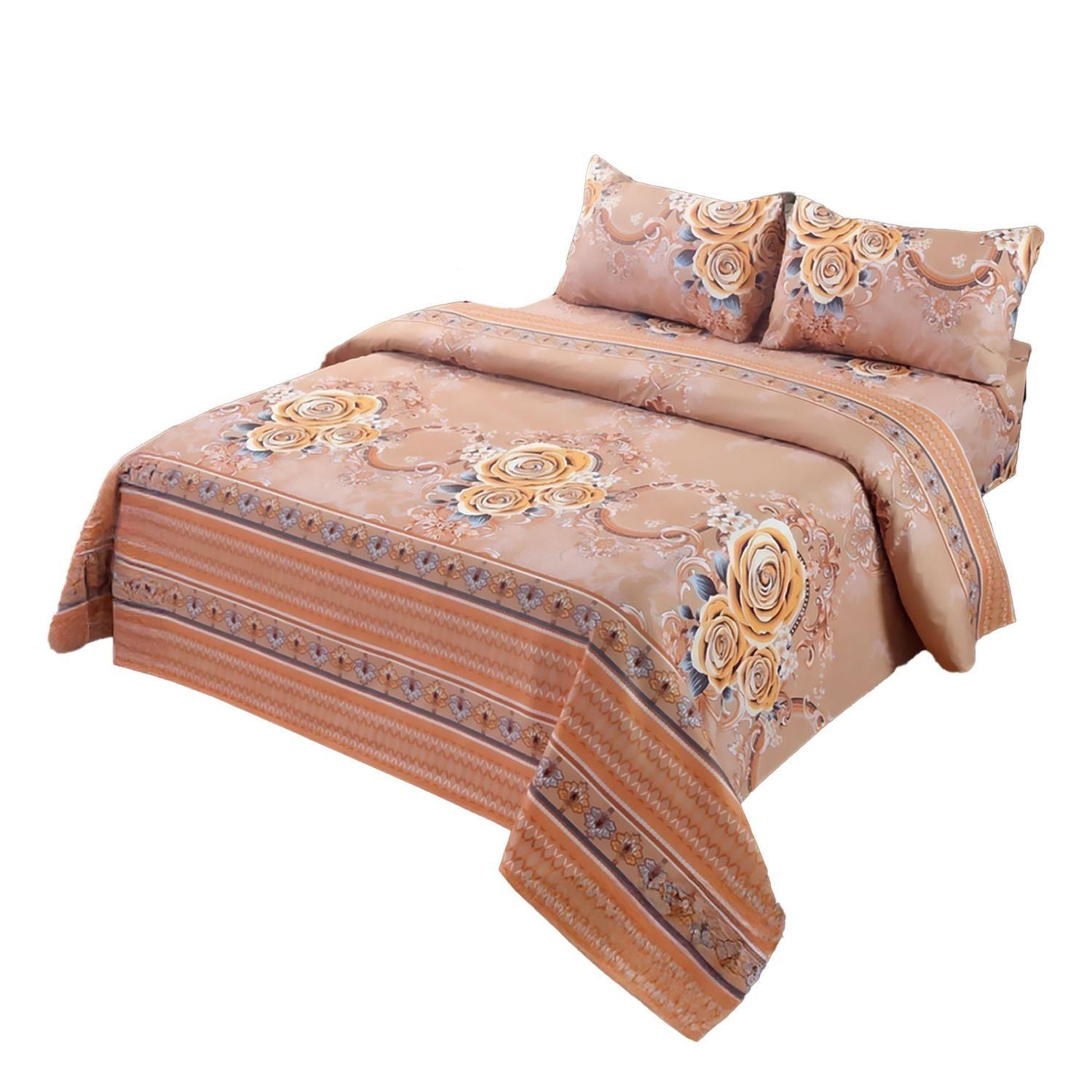 JUEGO DE SABANAS 3.0 ALGODON 200HILOS NARANJA FLOR-0