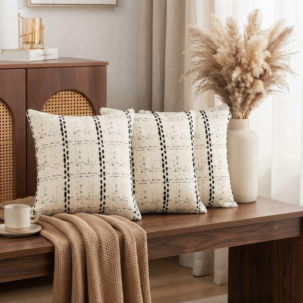 Fundas Decorativa Para Cojin Estilo Etnico Blanco Pack 3 805 Diseño Moderno-2
