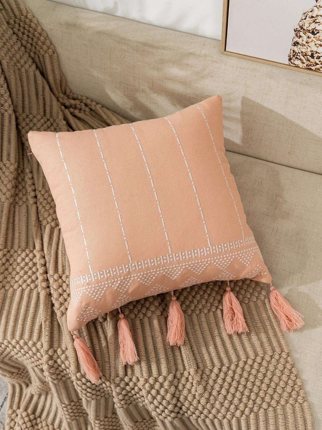 Fundas Para Cojín Decorativas Modelo Bordado Con Borla Colores-0