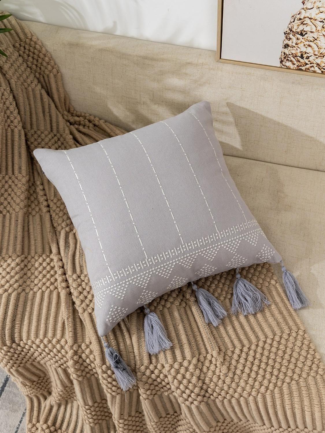 Fundas Para Cojín Decorativas Modelo Bordado Con Borla Colores-0