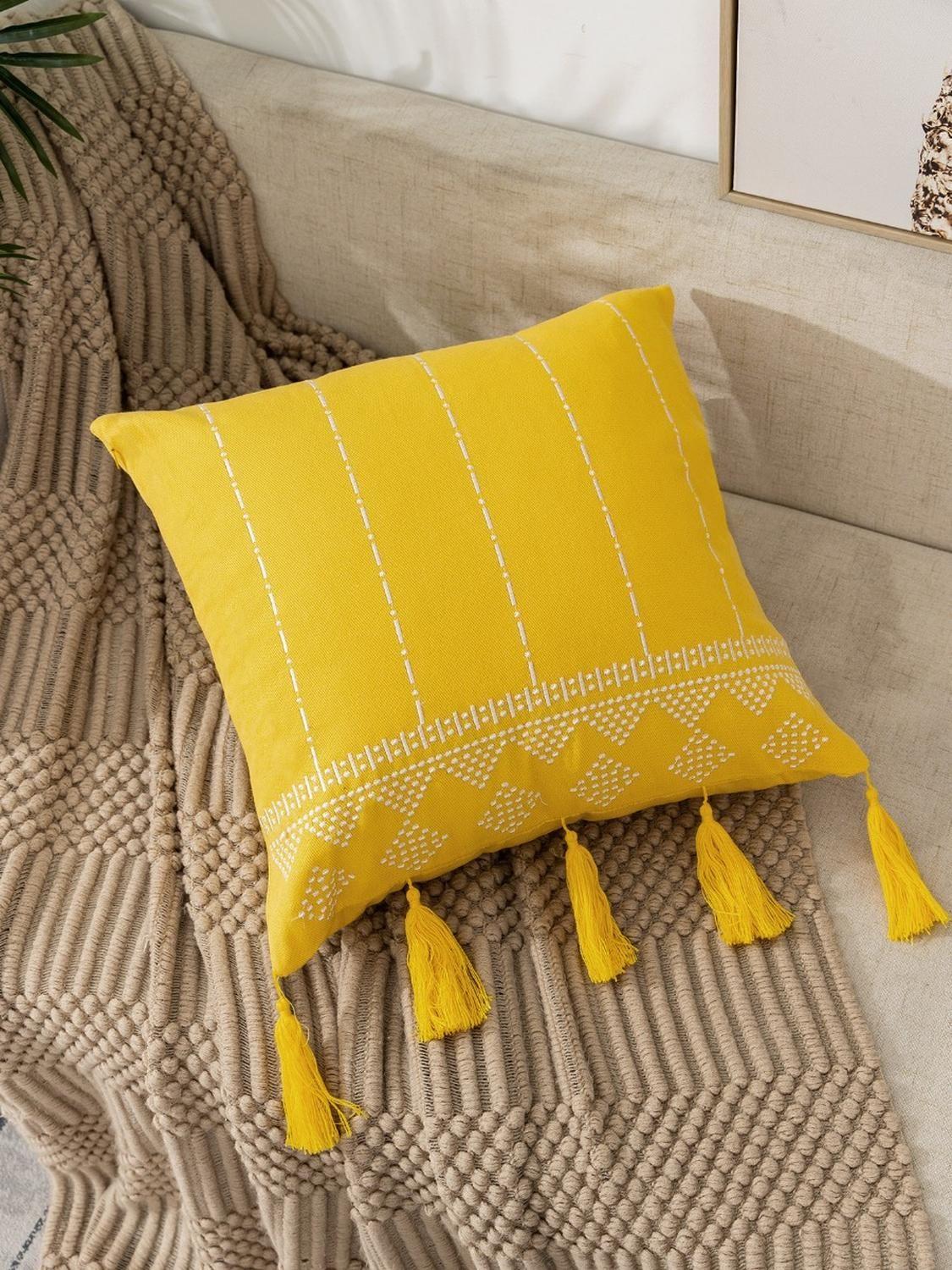 Fundas Para Cojín Decorativas Modelo Bordado Con Borla Colores-0