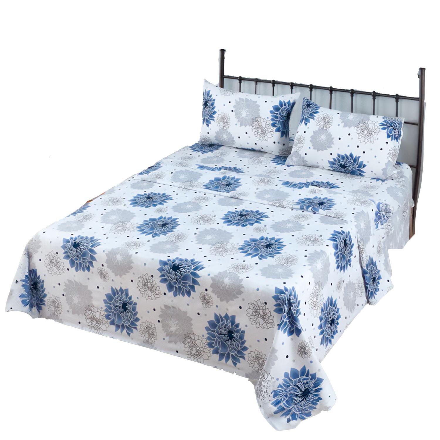 JUEGO DE SABANAS 1.5 ALGODON 200 HILOS FLORES AZUL 596-0