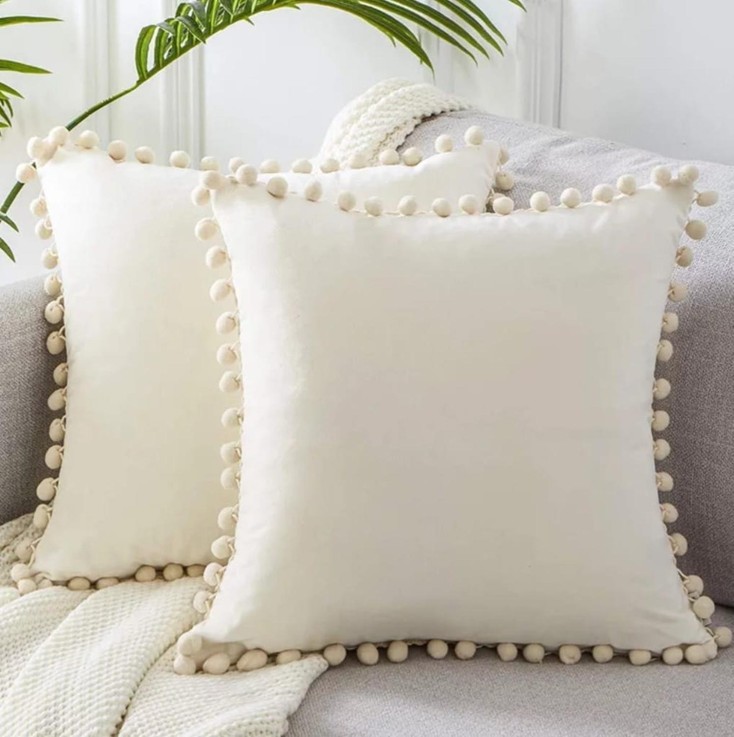 Funda Terciopelo Para Cojin Pompon Decorativas 45x45-0