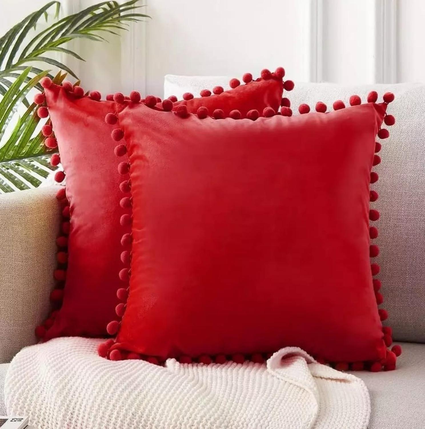 Funda Terciopelo Para Cojin Pompon Decorativas 45x45-0