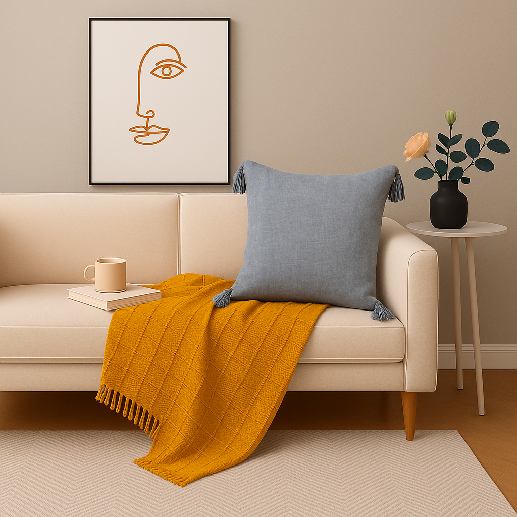 Funda Cojín Gris | 45x45 cm Estilo Moderno con Borlas - 615-2