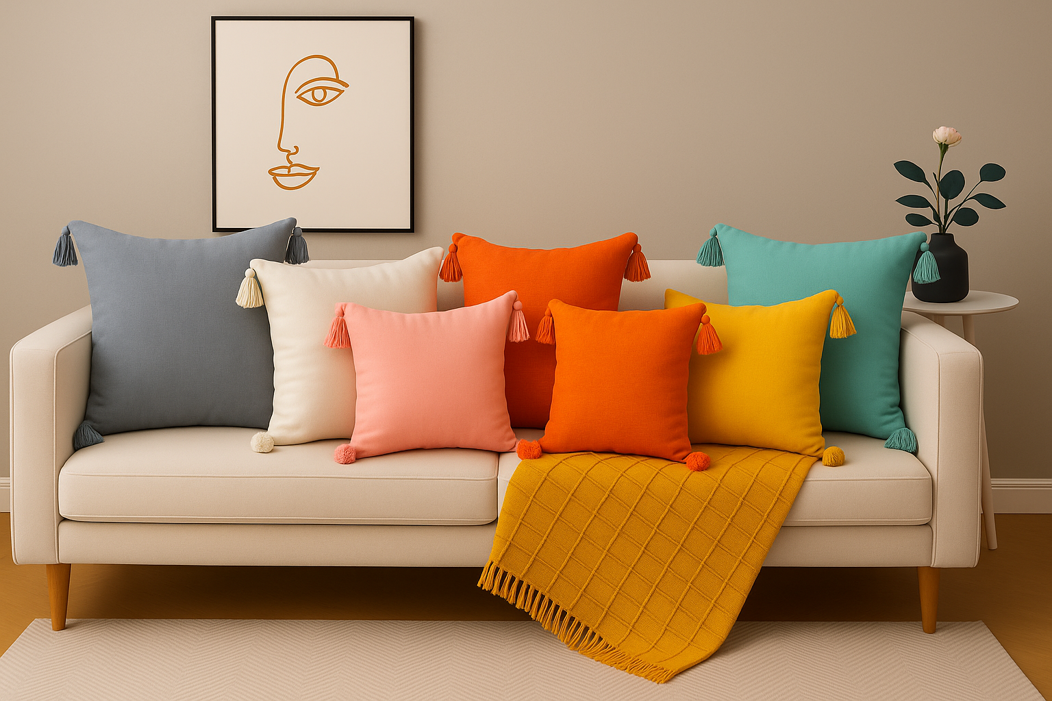 Funda Cojín Gris | 45x45 cm Estilo Moderno con Borlas - 615-3
