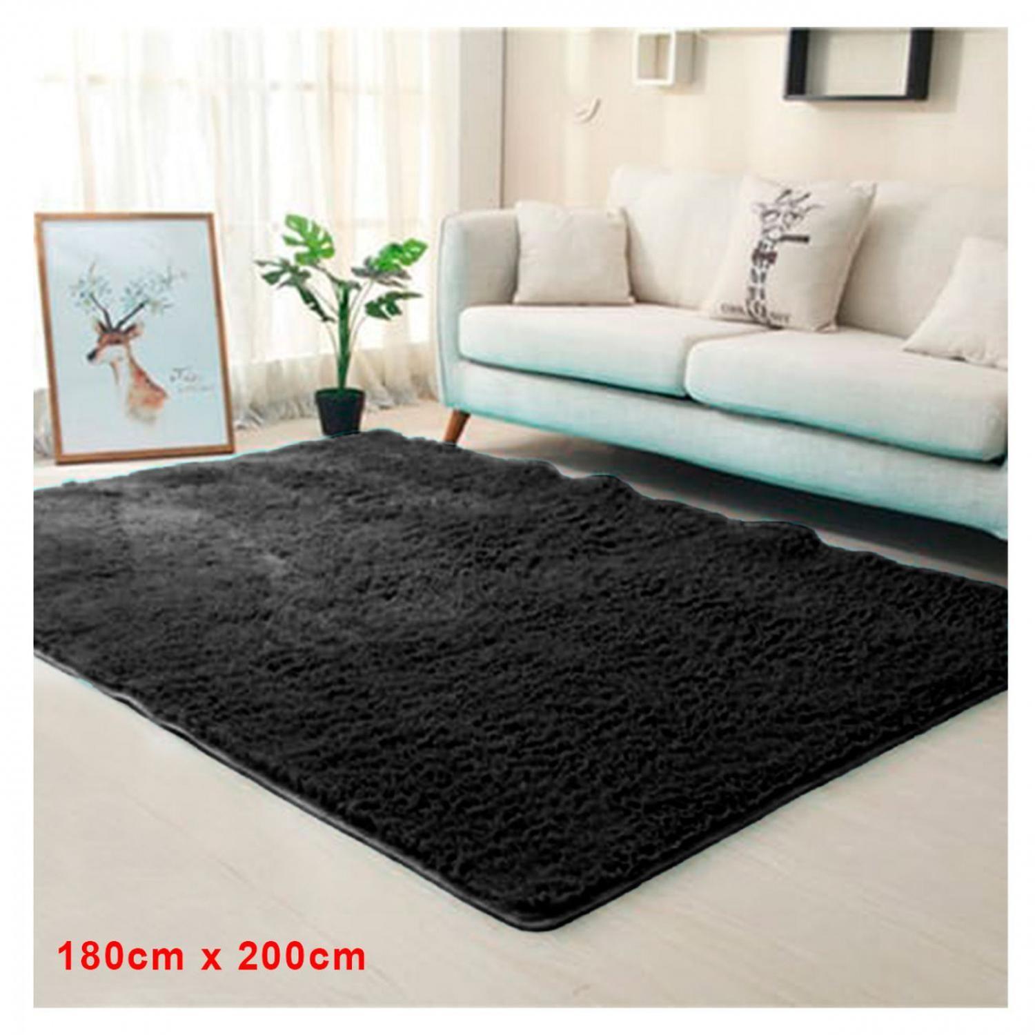 Alfombra Peluda Suave Decorativa Hogar Oficina 180x200 Negro-1
