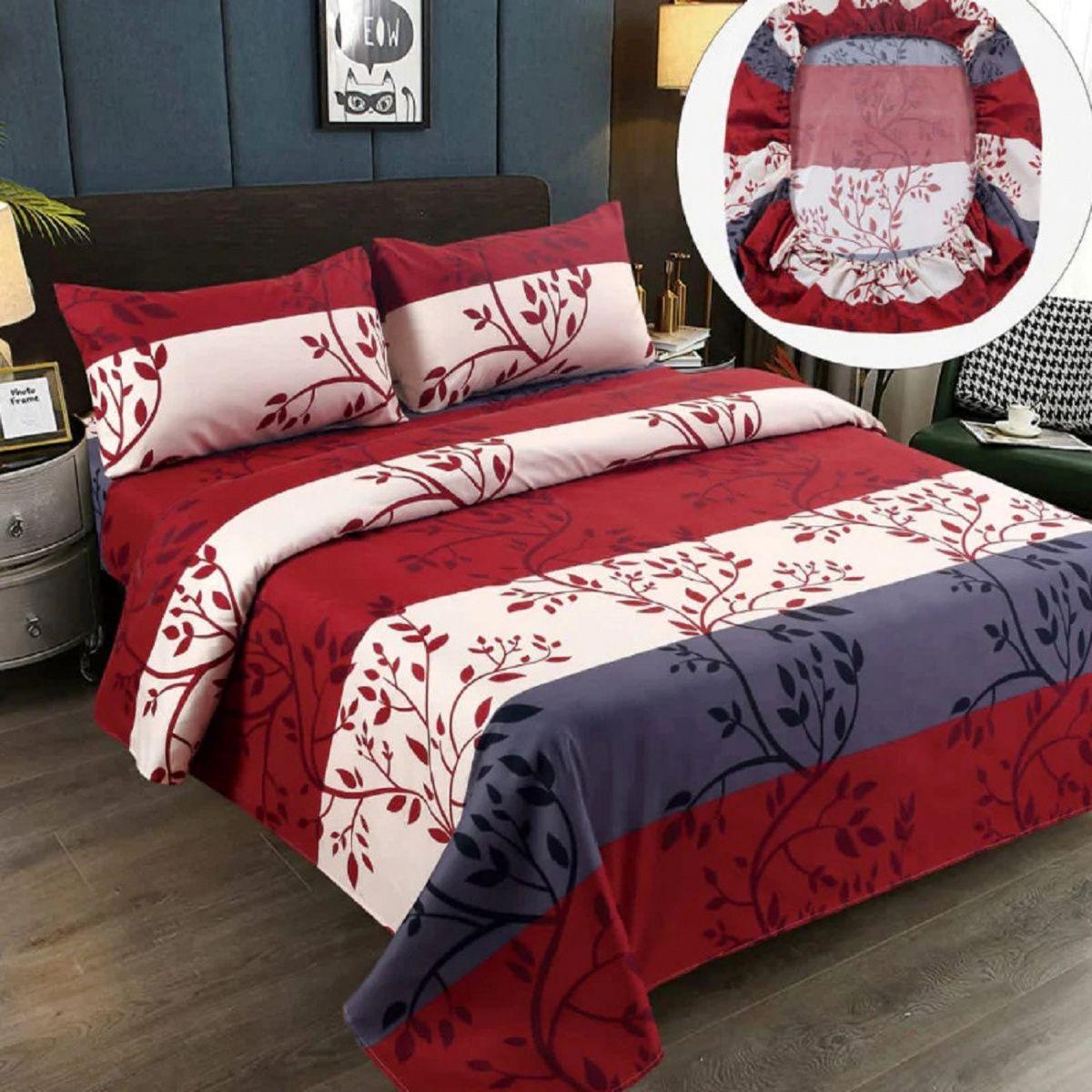 Sabana Premium 100% Algodón 2.5 Plaza King - Rojo Blanco-1