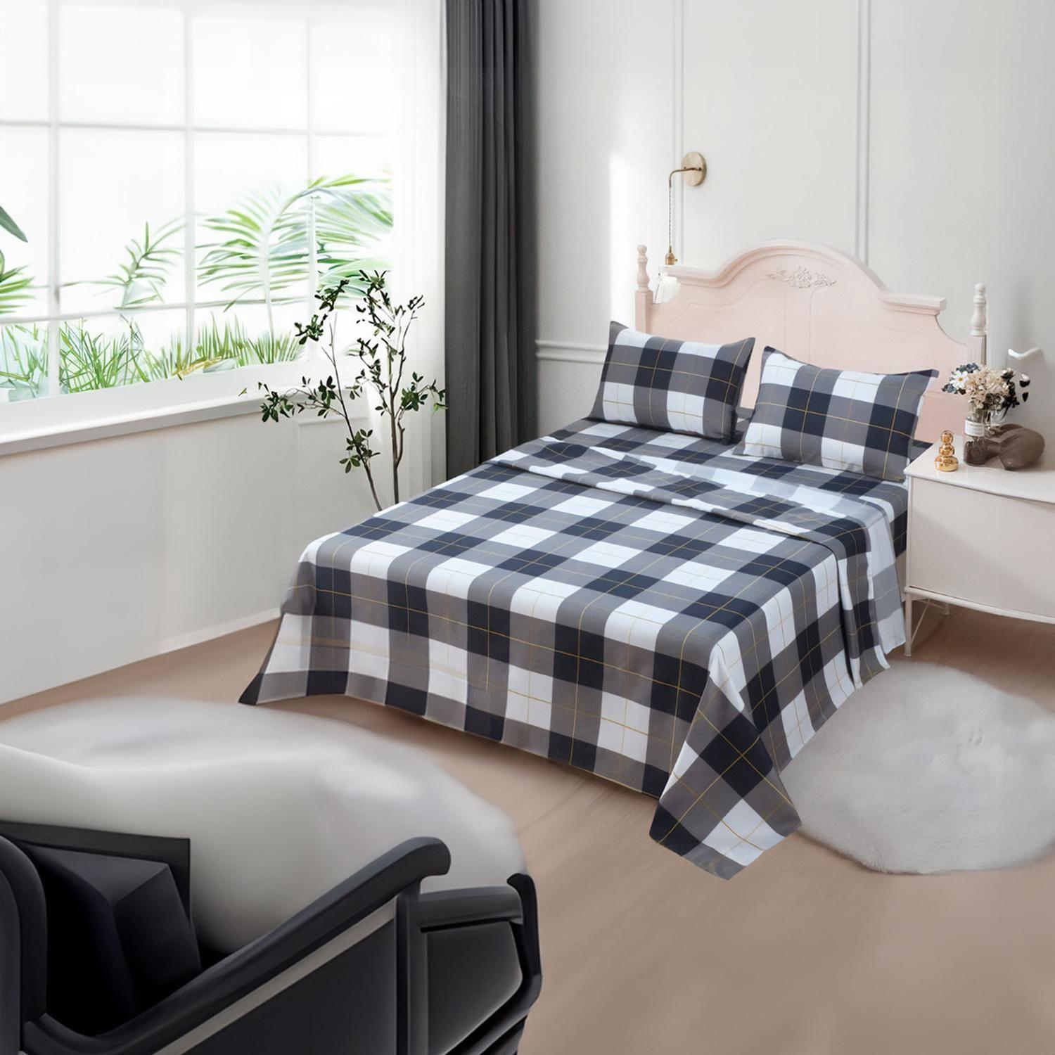 Juego De Sabanas 3.0 Algodon 200 Hilos Cuadrille Negro 618-2