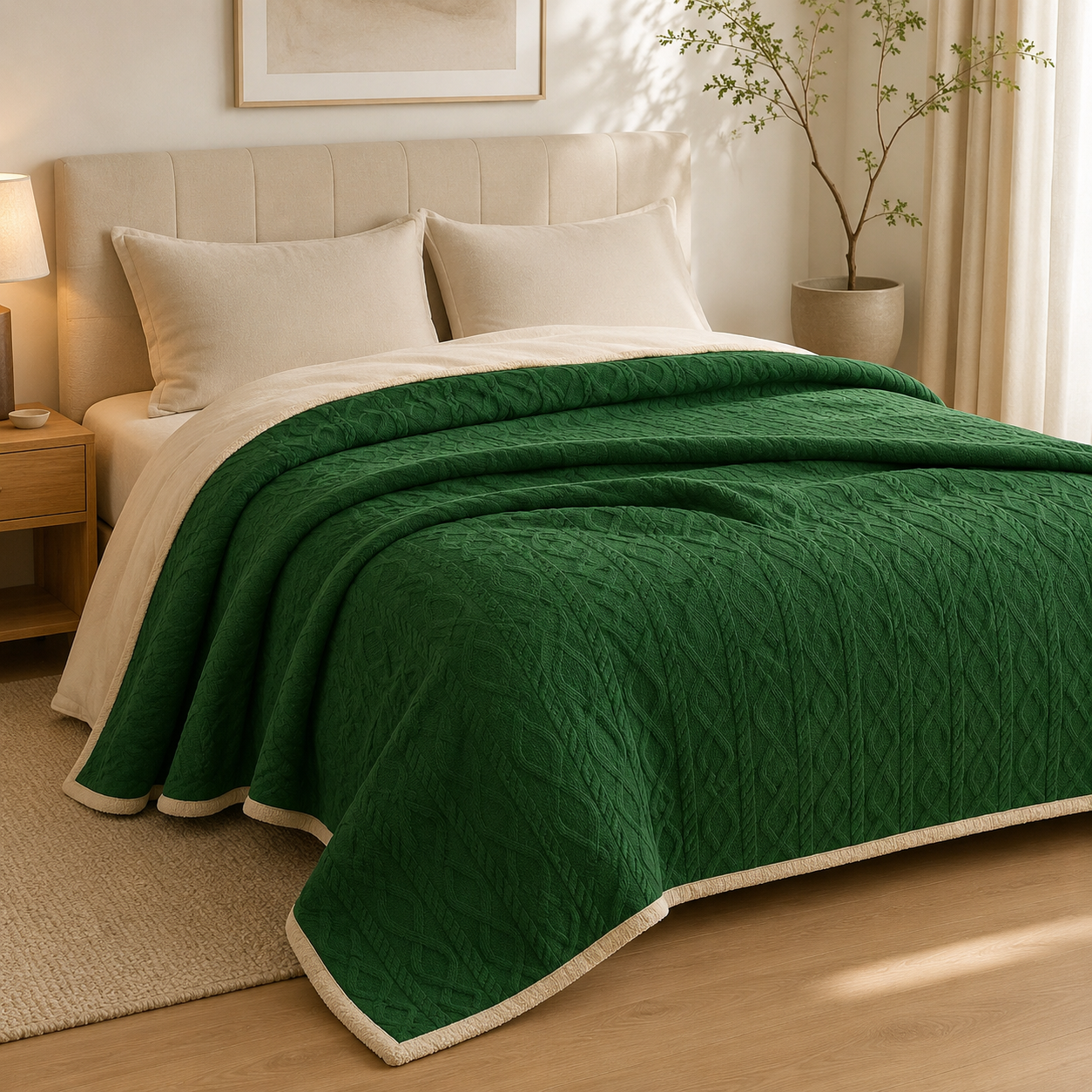 Manta Suave Diseño Geometrico Verde Oscuro 2 Plazas Sherpa para Hogar-2