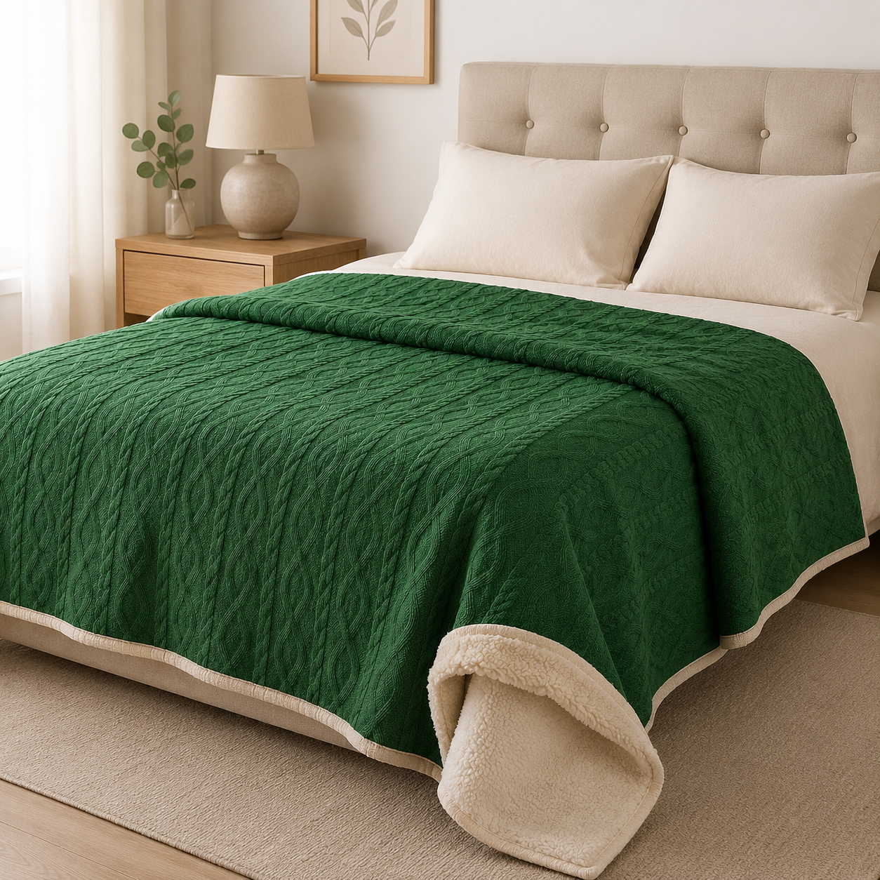 Manta Suave Diseño Geometrico Verde Oscuro 2 Plazas Sherpa para Hogar-3