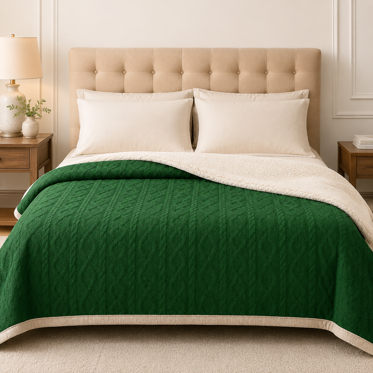 Manta Suave Diseño Geometrico Verde Oscuro 2 Plazas Sherpa para Hogar-4