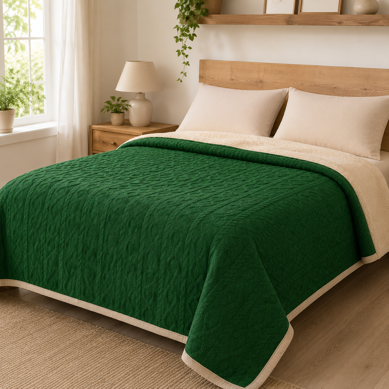 Manta Suave Diseño Geometrico Verde Oscuro 2 Plazas Sherpa para Hogar-6