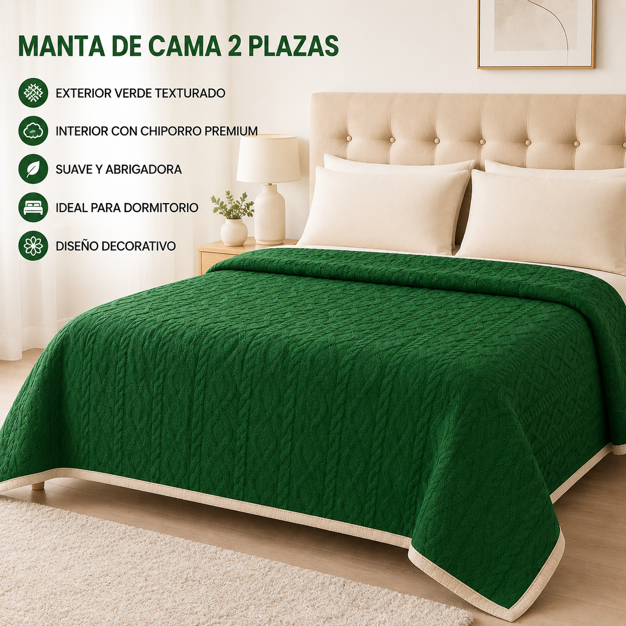 Manta Suave Diseño Geometrico Verde Oscuro 2 Plazas Sherpa para Hogar-7