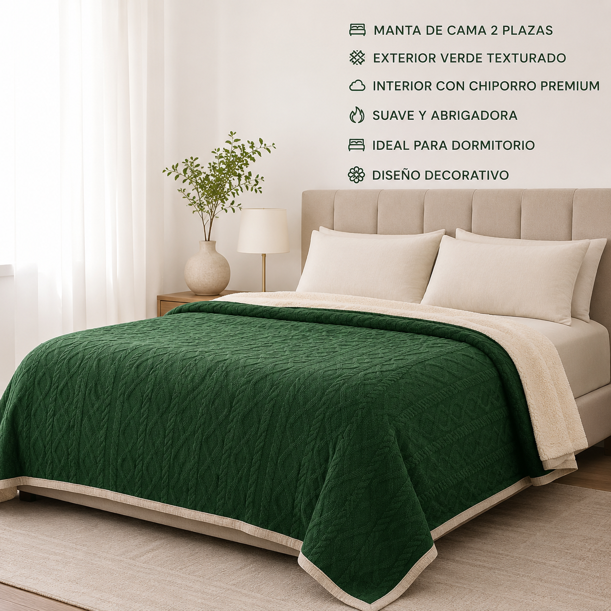Manta Suave Diseño Geometrico Verde Oscuro 2 Plazas Sherpa para Hogar-8
