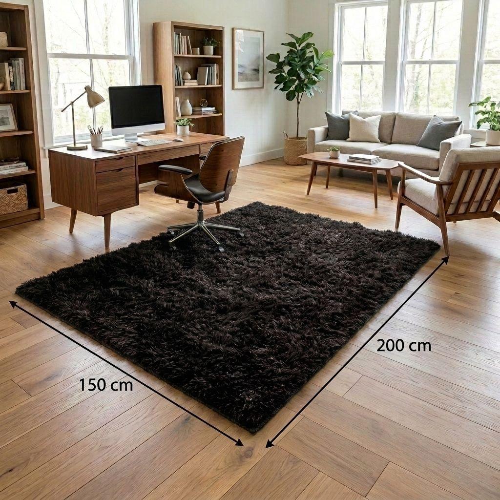 Alfombra Shaggy peluda Color Negro 150x200 026 Calidad Premium-7