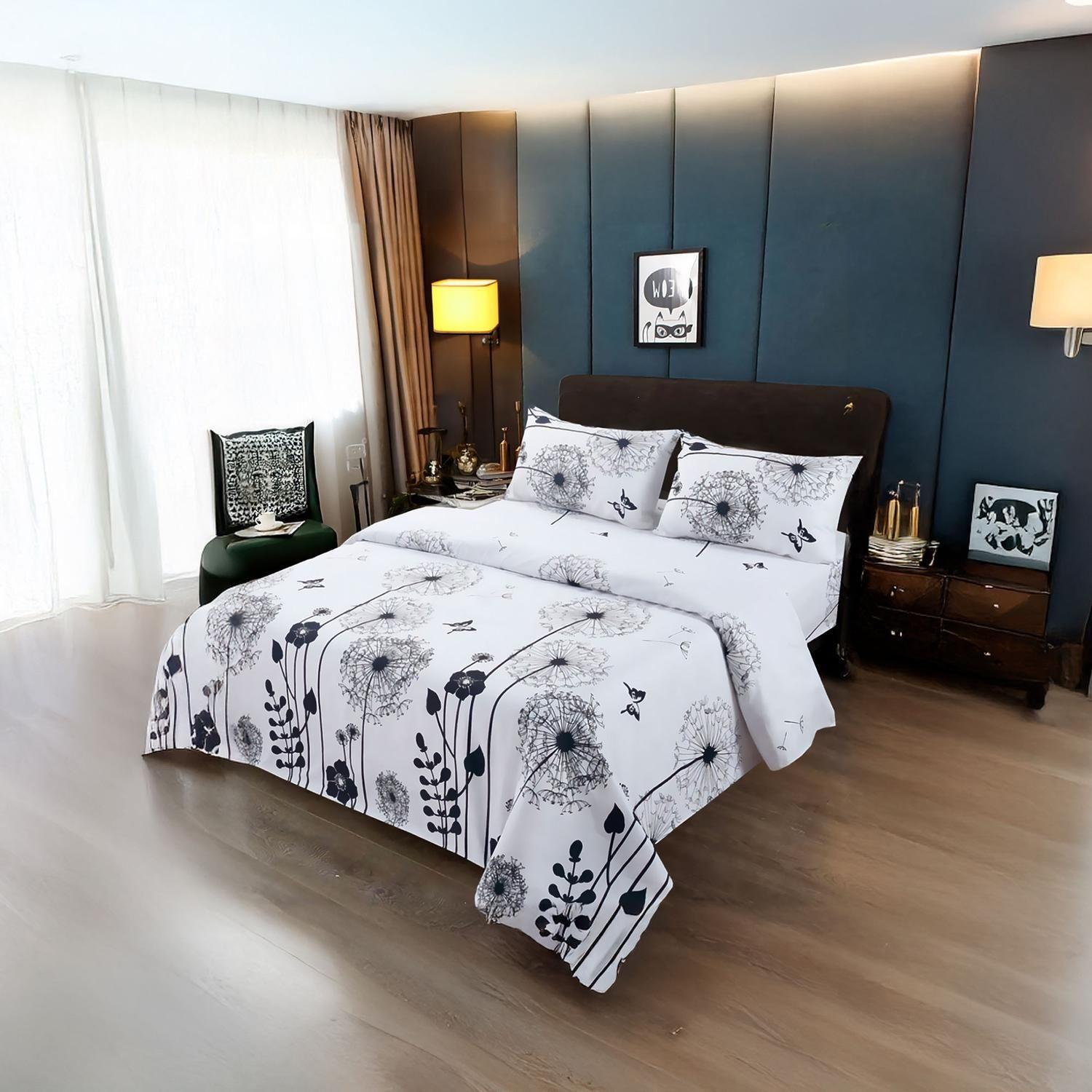 JUEGO DE SABANAS 3.0 ALGODON 200HILOS BLANCA FLORES-1