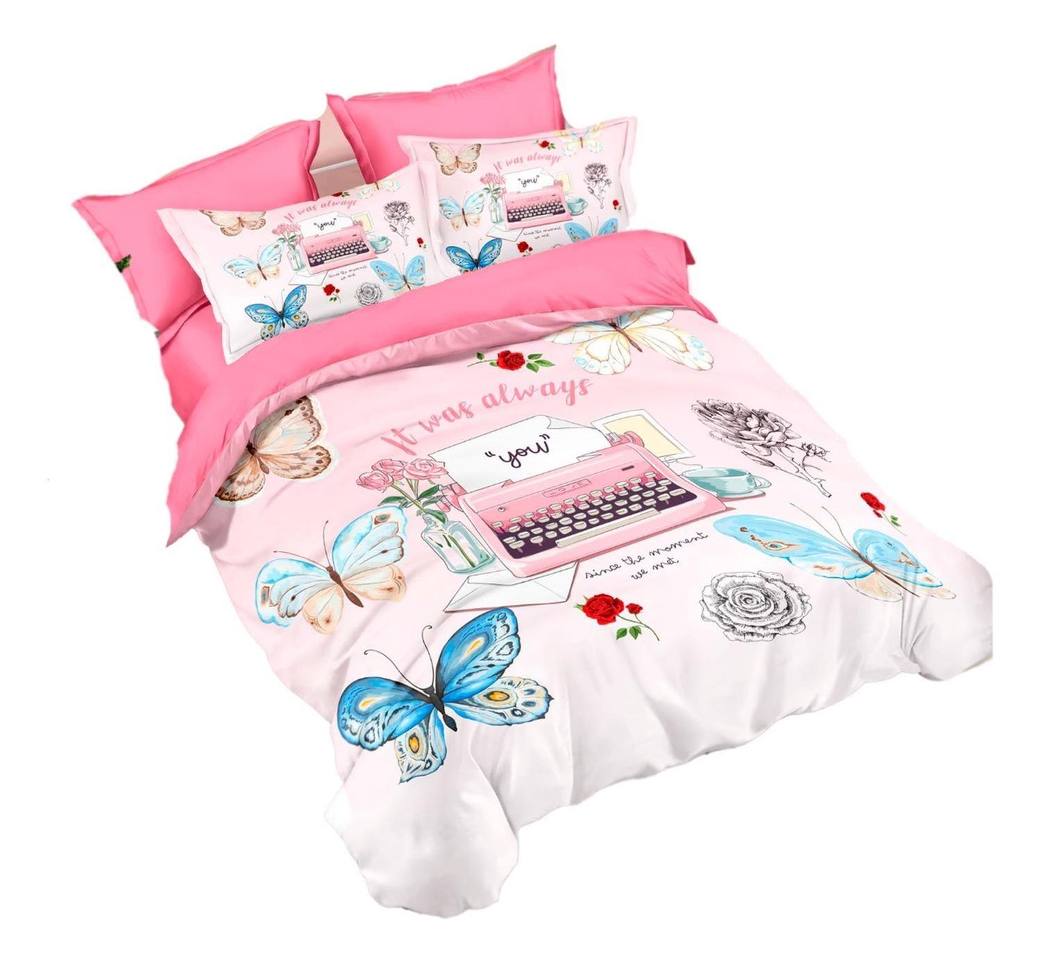 Cubrecama Quilt Verano 1.5 Plazas con Funda 50x70 -Diseño Mariposas 591-0