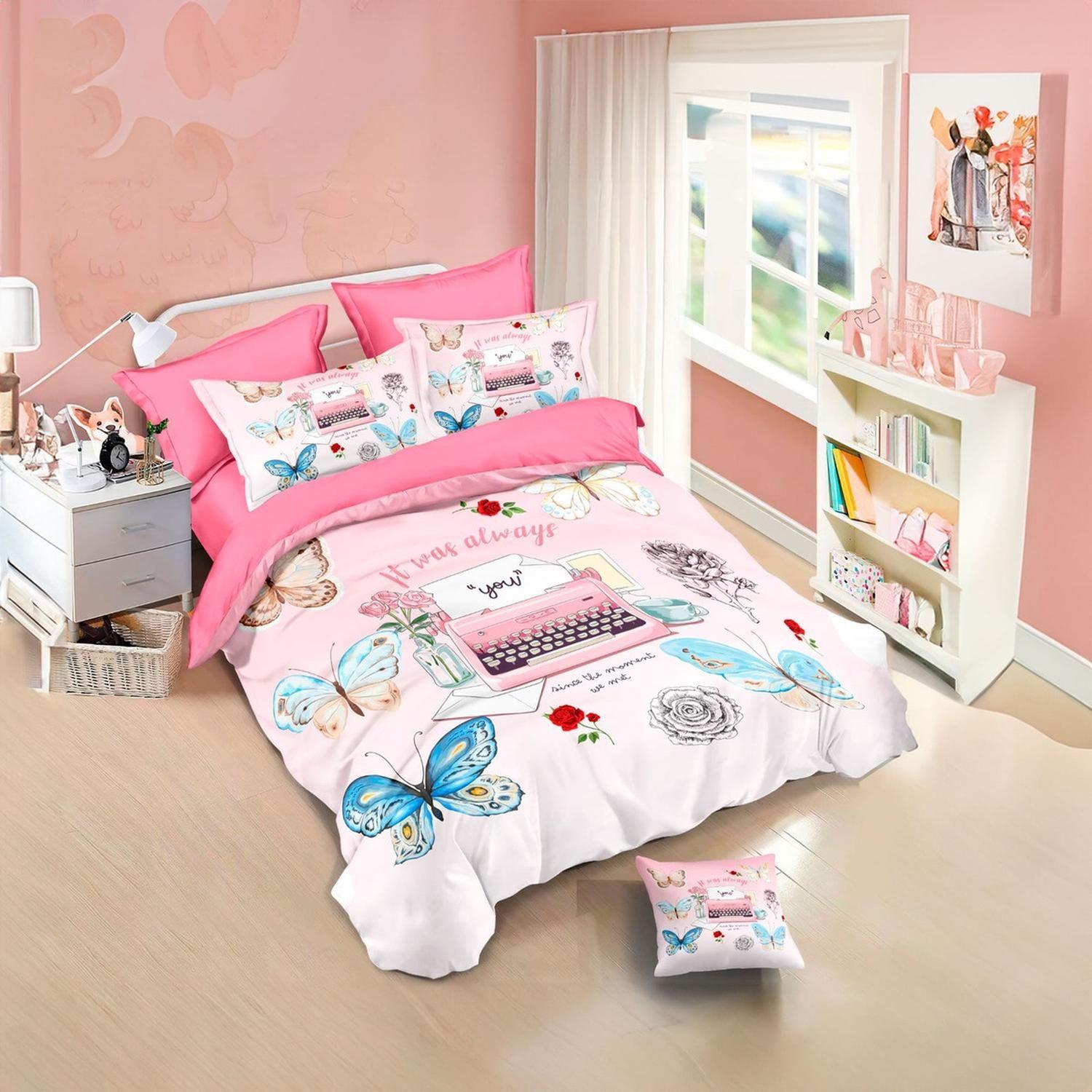 Cubrecama Quilt Verano 1.5 Plazas con Funda 50x70 -Diseño Mariposas 591-1