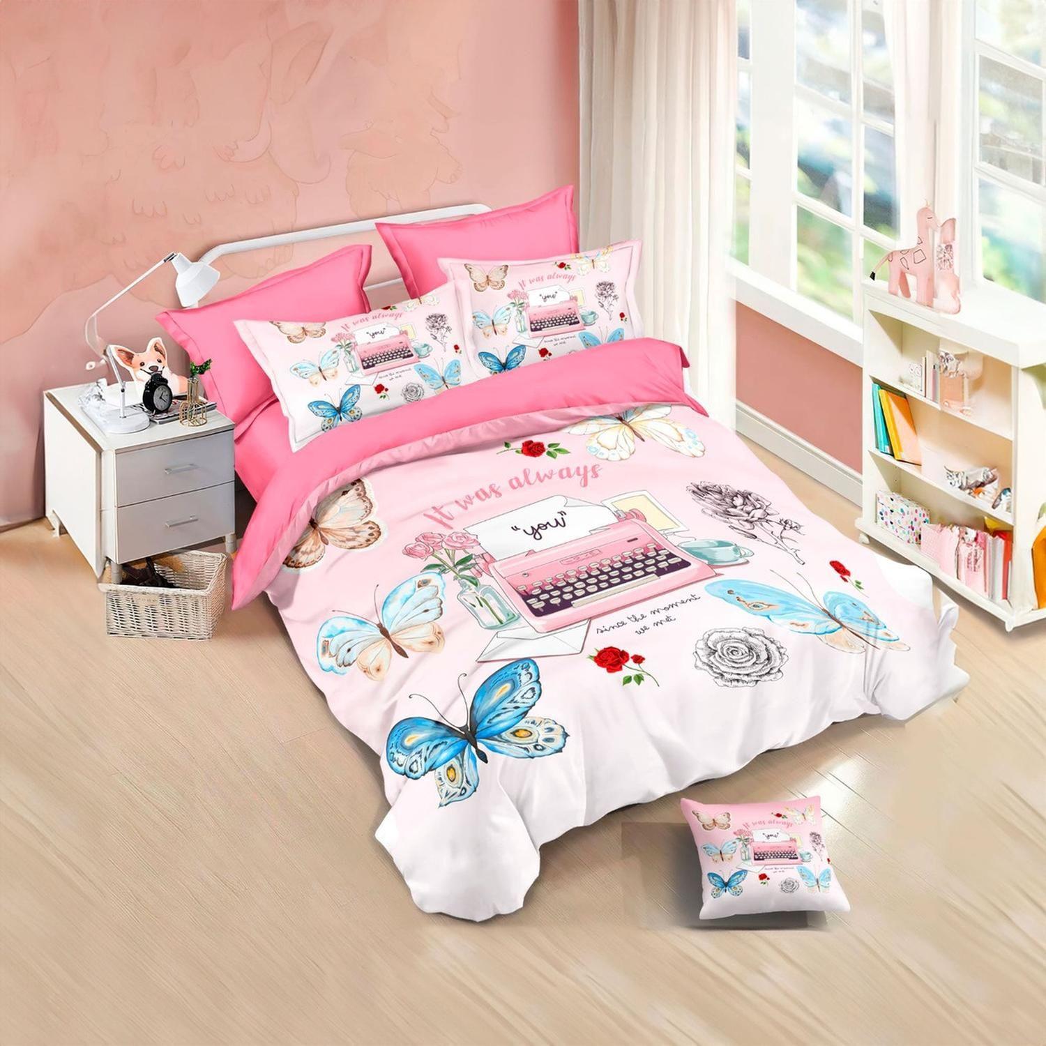 Cubrecama Quilt Verano 1.5 Plazas con Funda 50x70 -Diseño Mariposas 591-2