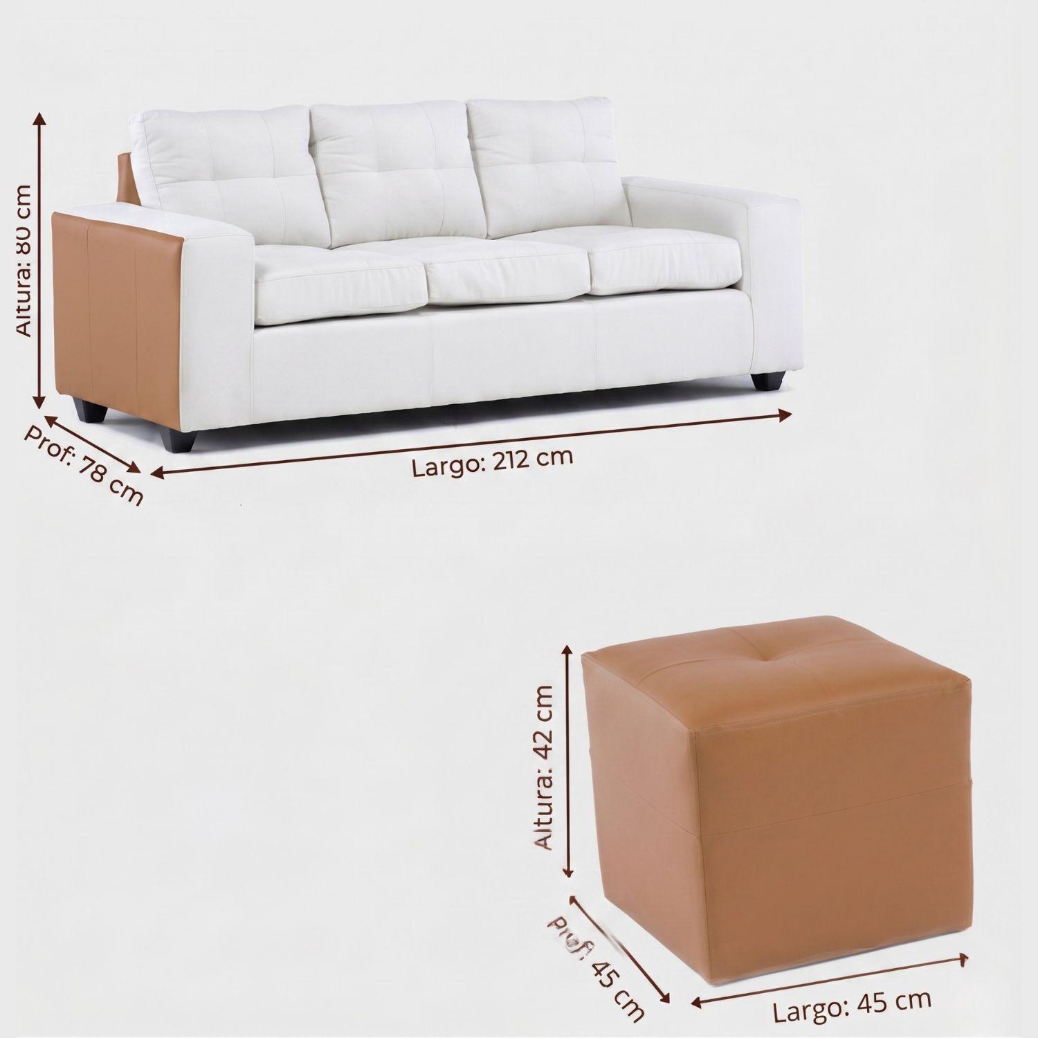 Sofá 3 cuerpos + 2 Pouf Lucca Tela-PU-8