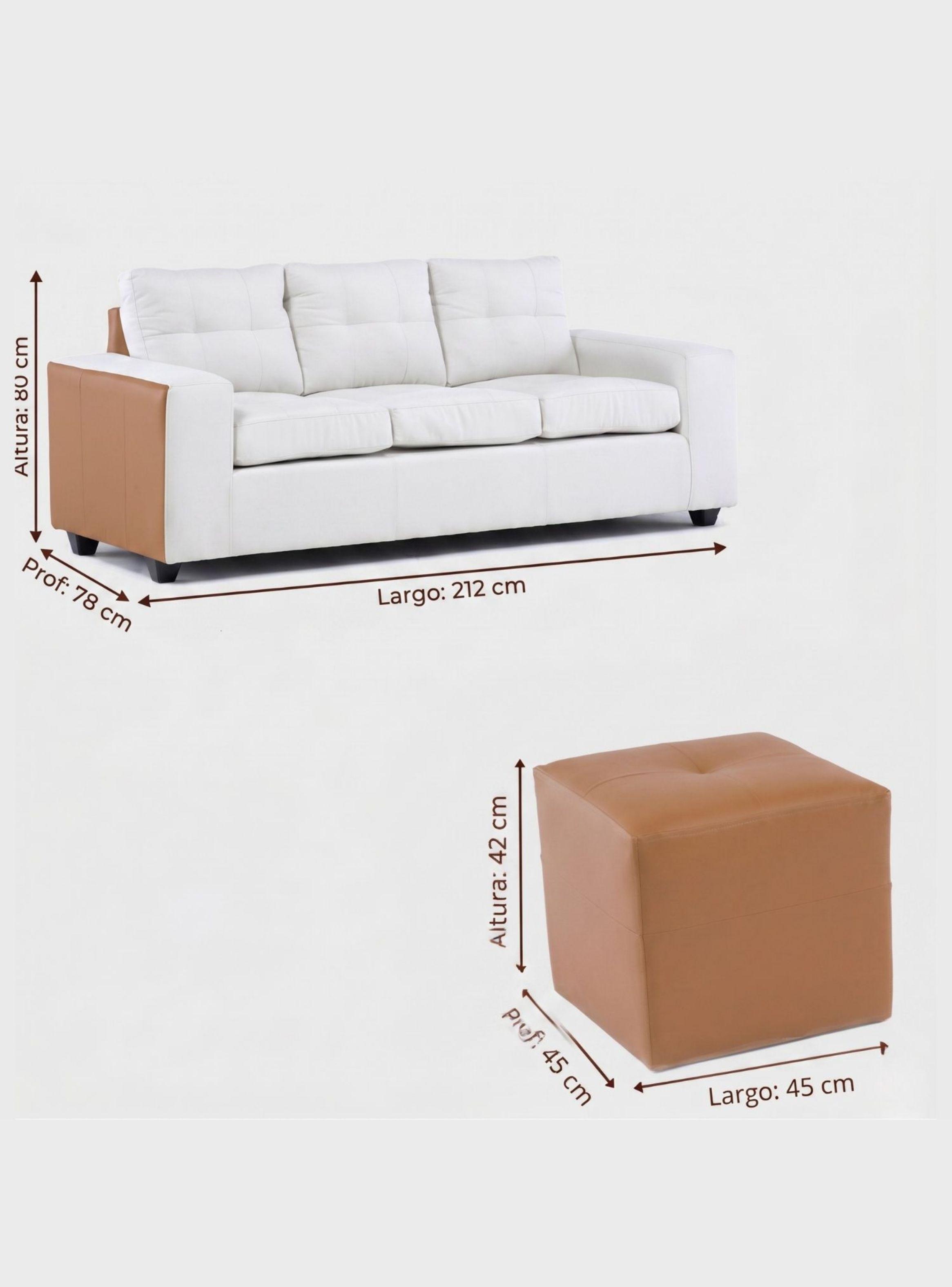 Sofá 3 cuerpos + 2 Pouf Lucca Tela-PU-9