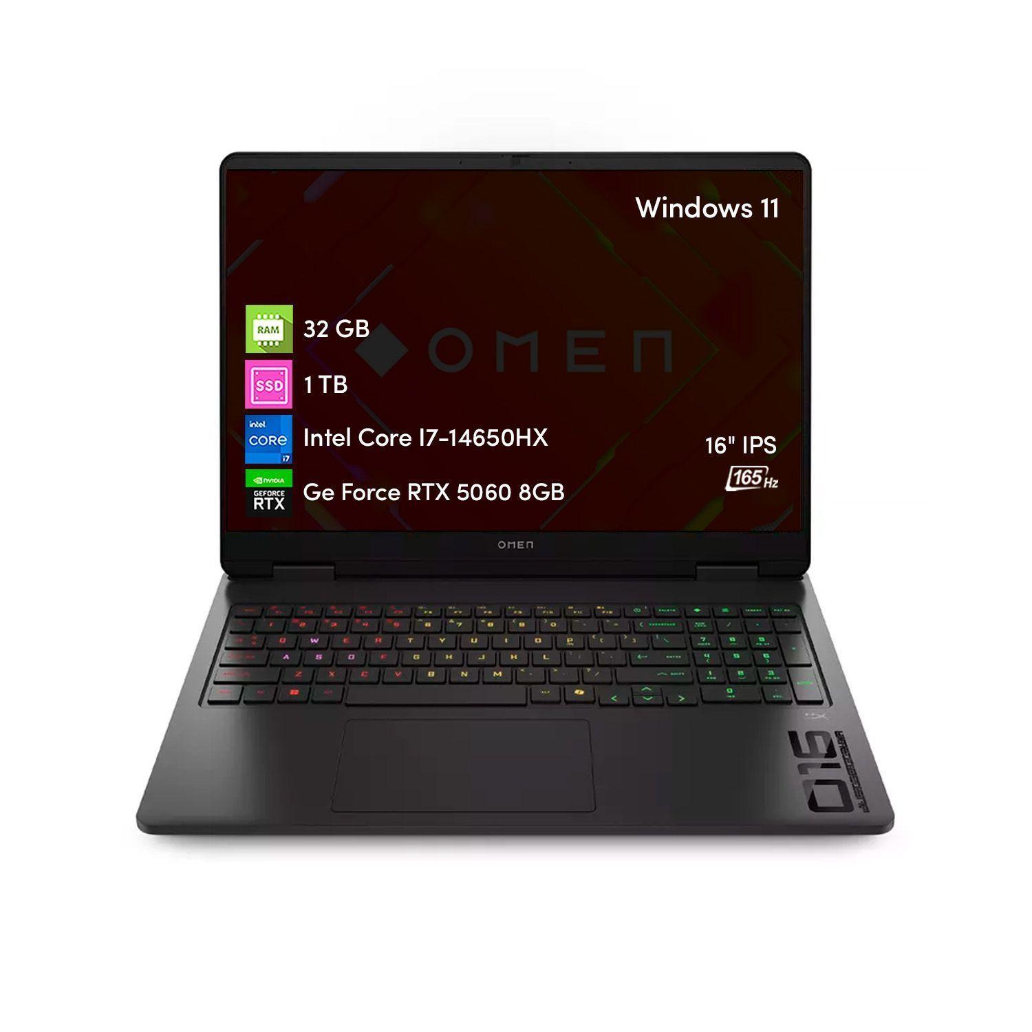 Notebook Gamer HP Omen Intel i7 32GB 1TB SSD RTX5060 16' 2K 165hz W11-0