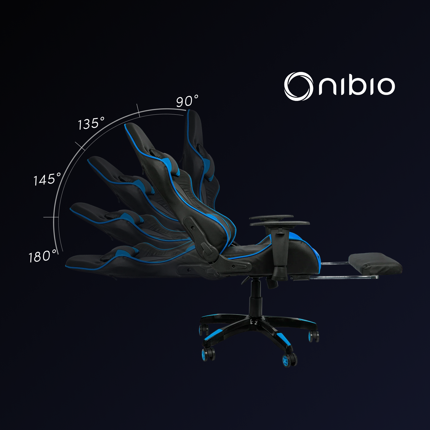 Silla Gamer Nibio Gc181 Reclinable 180° Apoya Pies Brazos Azul-3