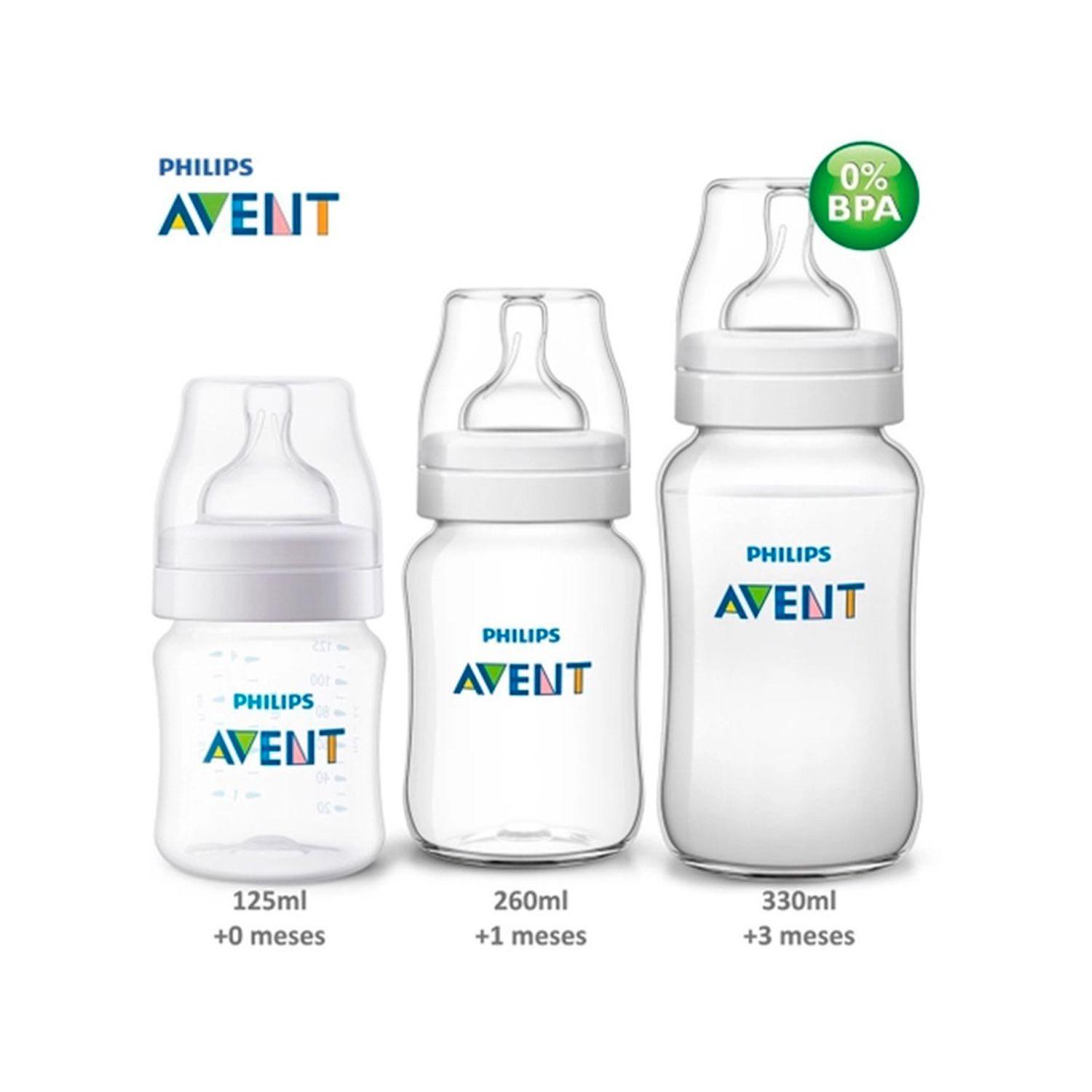 Set Mamadera Anticólicos Avent 125ml+260ml+330ml Traslúcida-0