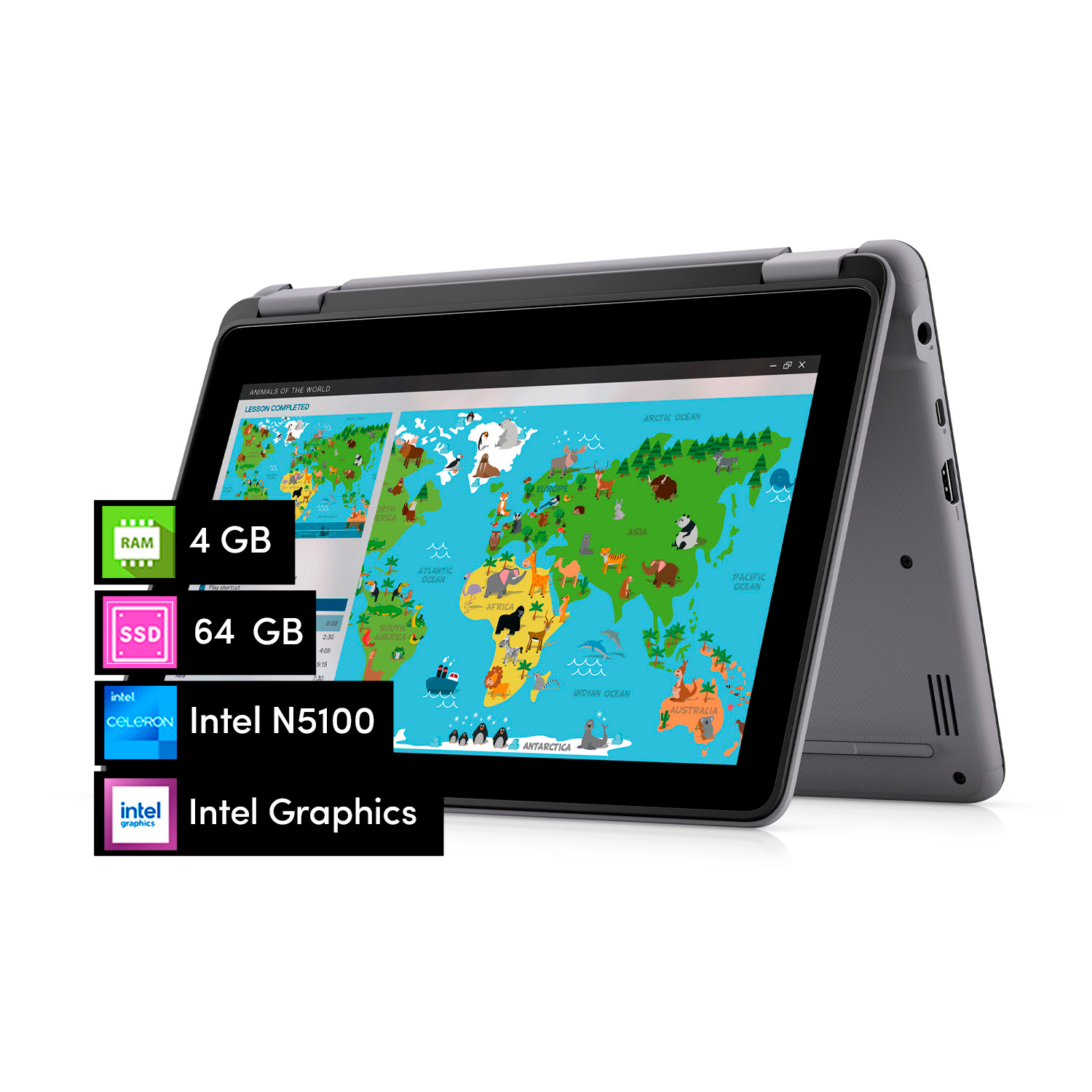 Notebook 2 en 1 Dell Latitude Celeron 4GB 64GBSSD 11.6" HD Táctil W11-0