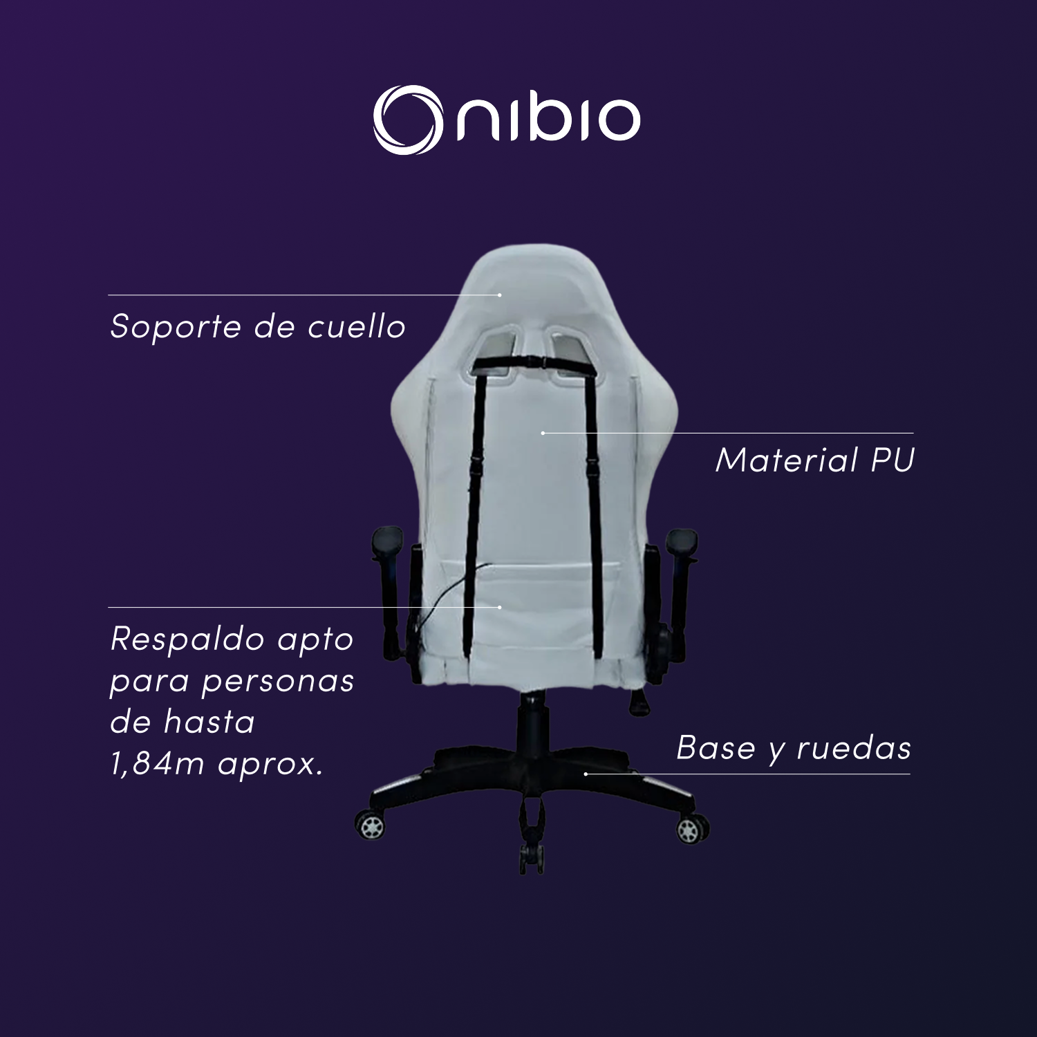 Silla Gamer Nibio Pro RGB con Control Remoto Apoyabrazos 2D Reclinable Blanca-3