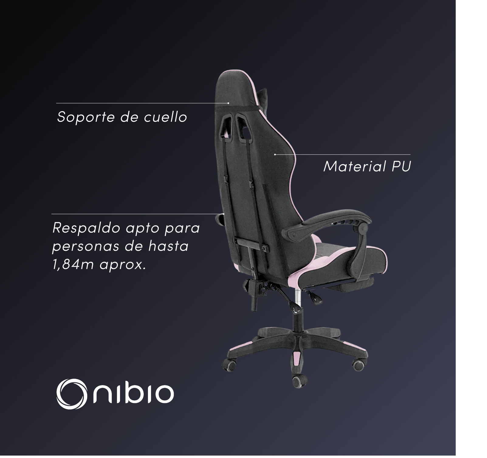 Silla Gamer Nibio GC035 Reclinable 160° Apoya Pies Rosa-4
