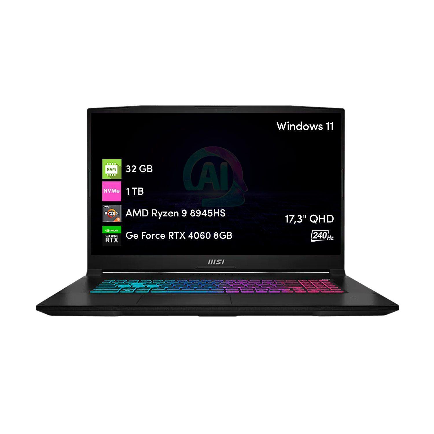Notebook Gamer MSI Katana Ryzen 9 32GB 1TB SSD RTX4060 17.3 FHD 144 W11-0
