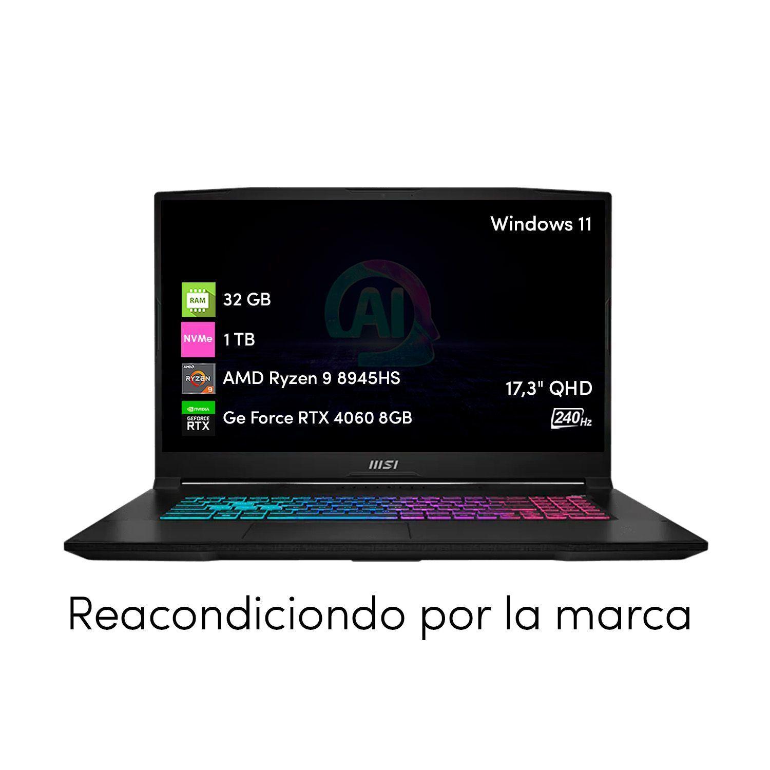 Notebook Gamer MSI Katana Ryzen 9 32GB 1TB SSD RTX4060 17.3 FHD 144 W11-1