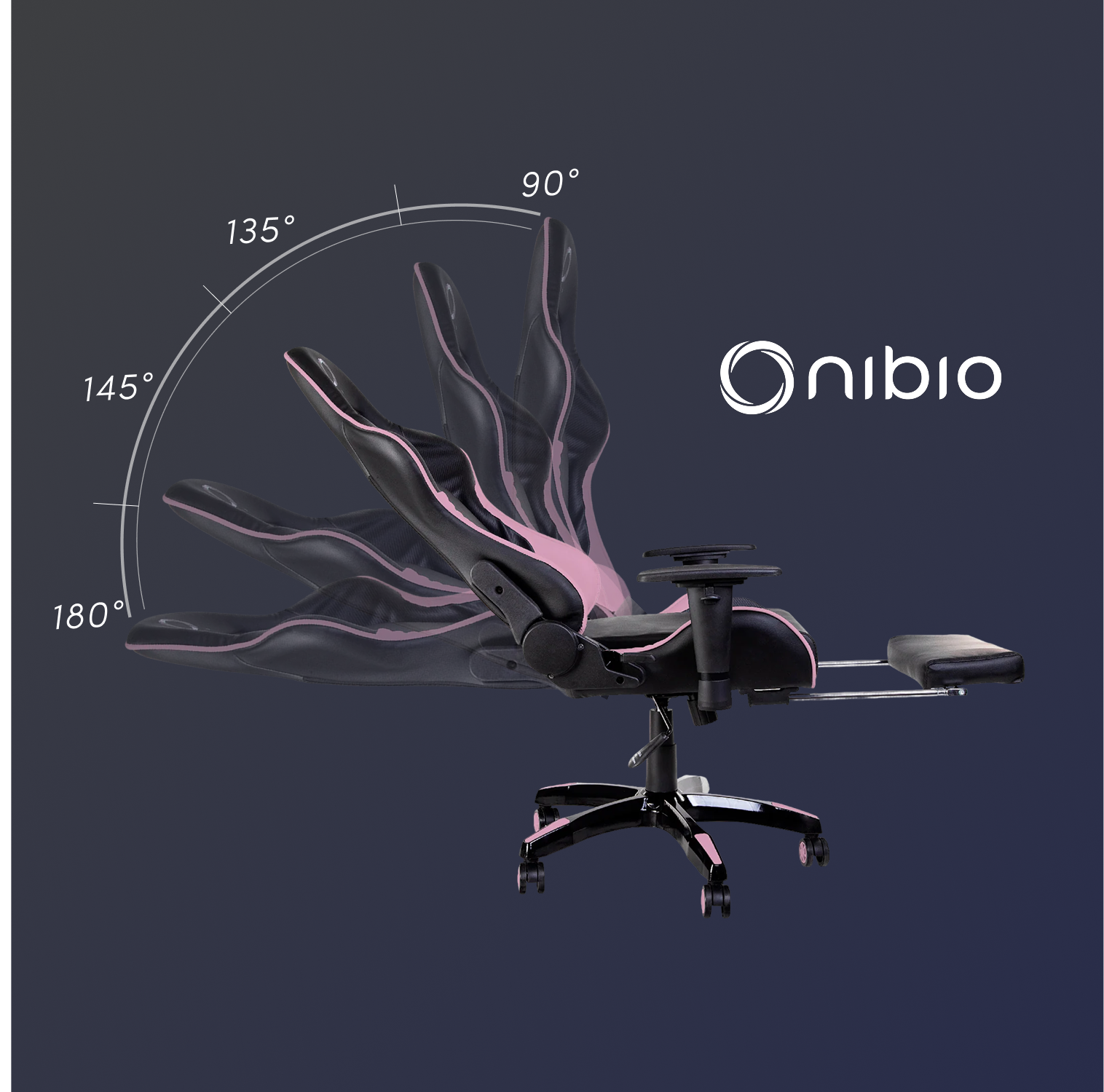 Silla Gamer Nibio Destroyer Reclinable 180° Apoyapies Cuero PU Rosa-3