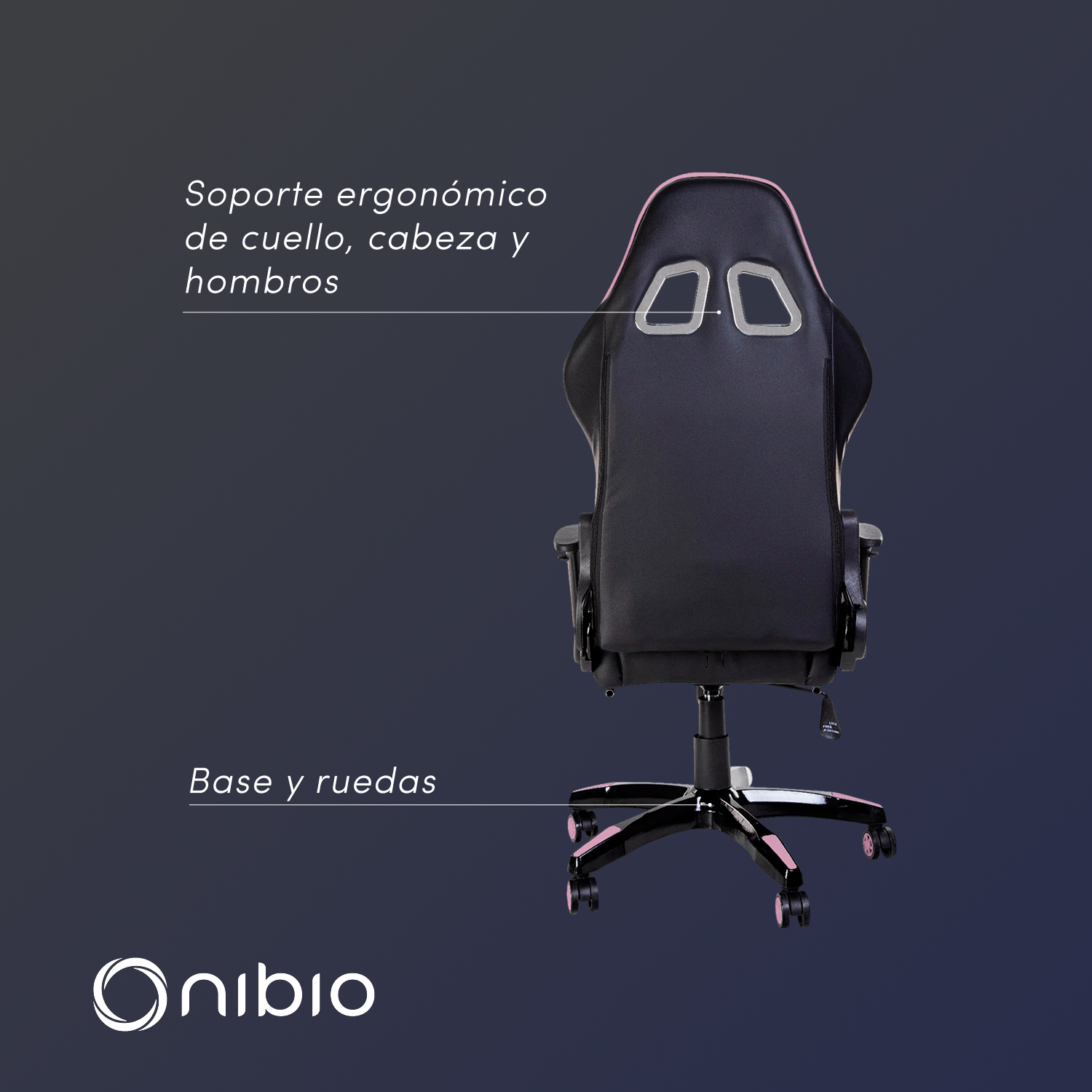 Silla Gamer Nibio Destroyer Reclinable 180° Apoyapies Cuero PU Rosa-4