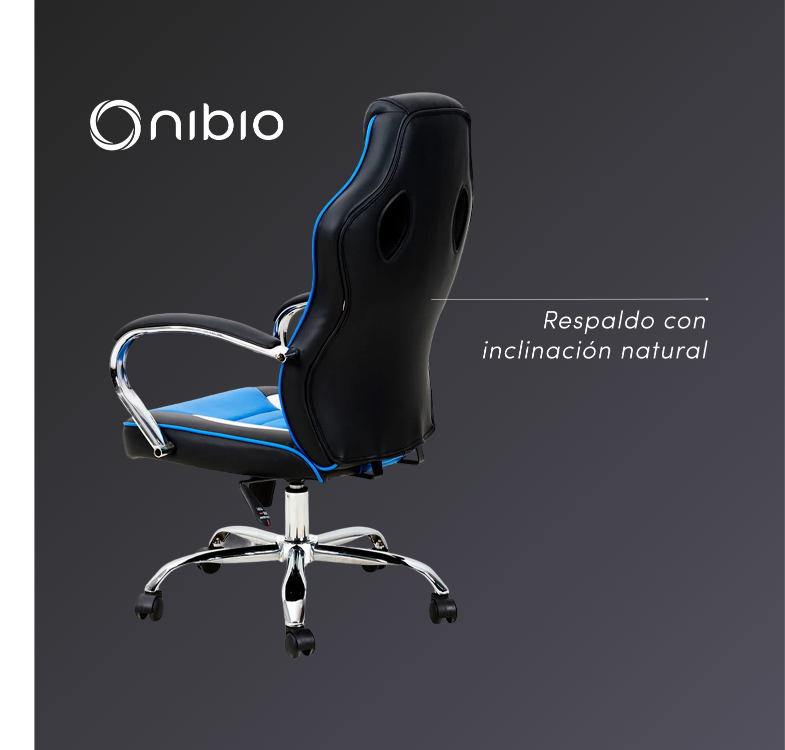 Silla Gamer Nibio Rookie Reclincable Cuero PU Azul-3