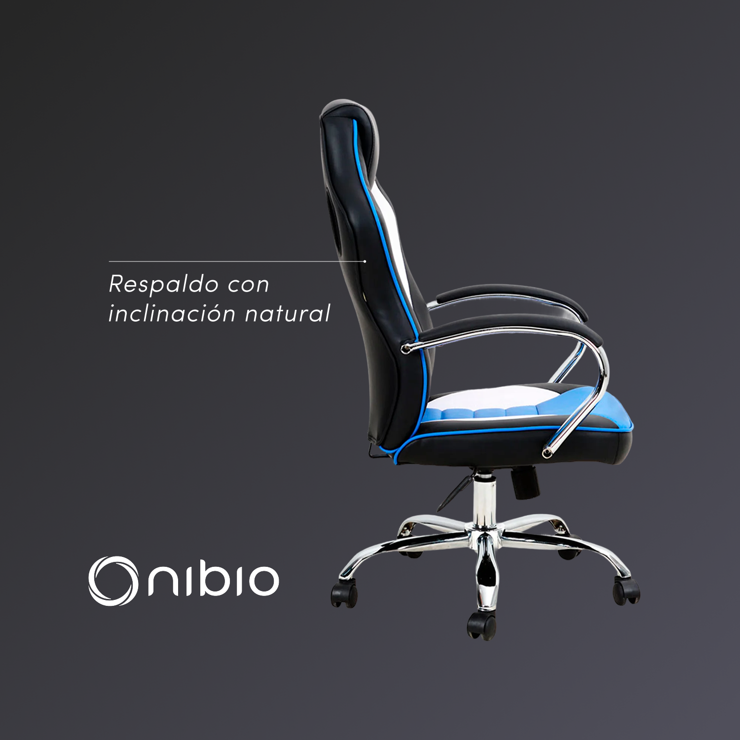 Silla Gamer Nibio Rookie Reclincable Cuero PU Azul-4