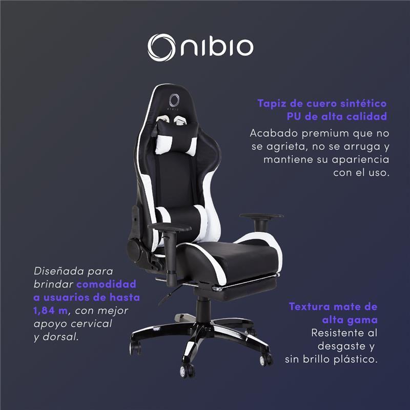 Silla Gamer Nibio Destroyer Reclinable 180° Apoyapies Blanca-4