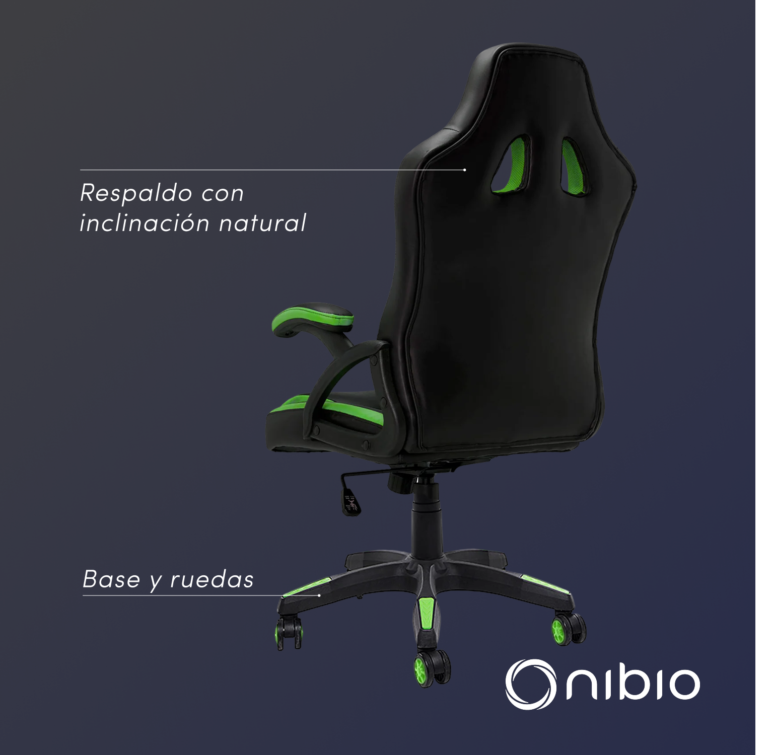 Silla Gamer Nibio Neon Reclinable Cuero PU Verde-2