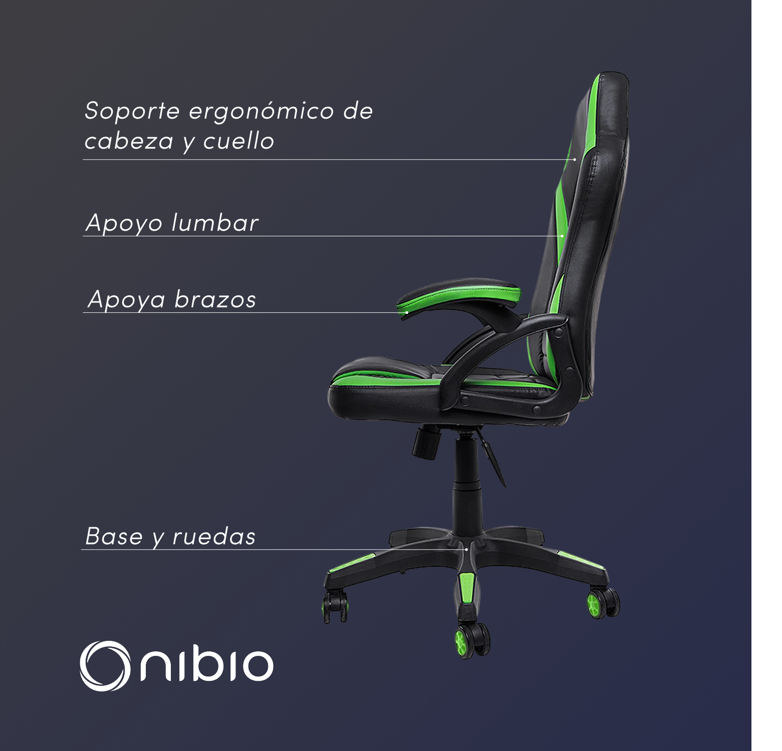 Silla Gamer Nibio Neon Reclinable Cuero PU Verde-3