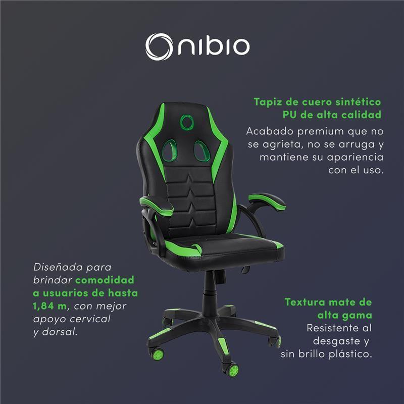 Silla Gamer Nibio Neon Reclinable Cuero PU Verde-4