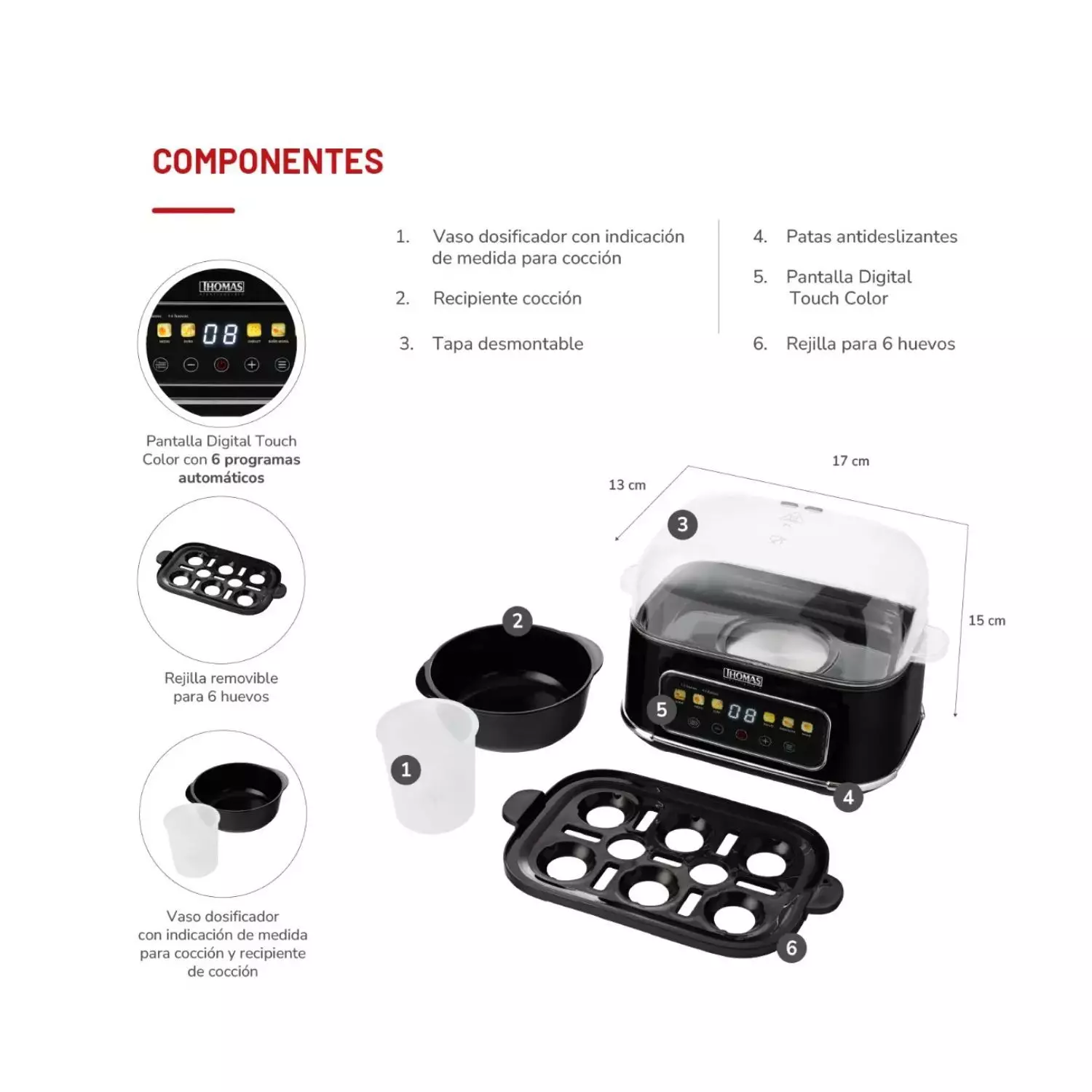 Cocedor de huevos Thomas TH 85DC Egg Touch DigitalPro 6-3