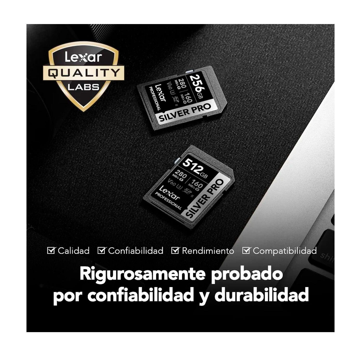Tarjeta de Memoria Lexar 256GB SDXC UHS-II 280/160MBS V60 4K Silver Pro-3
