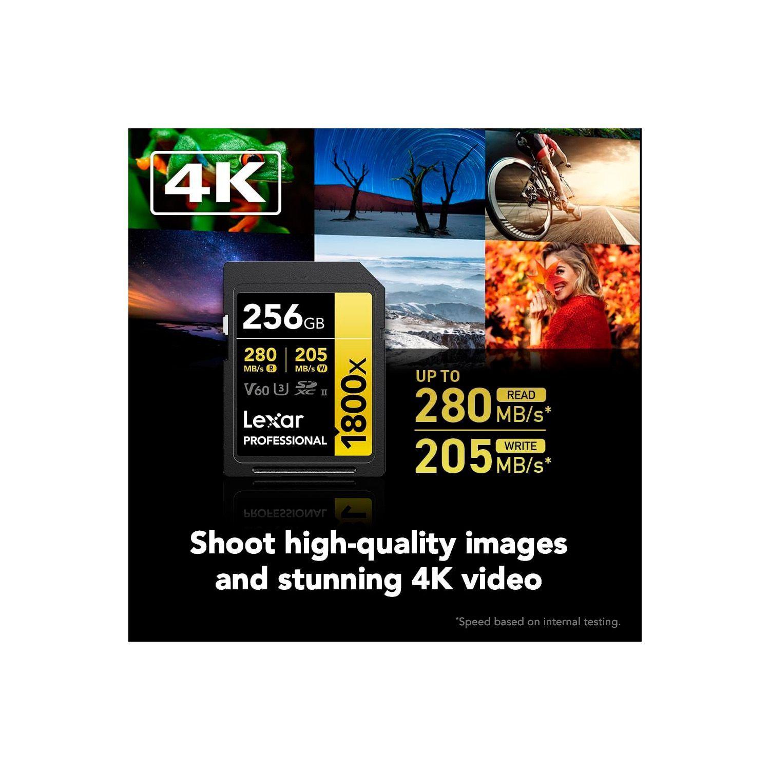 Tarjeta de Memoria Lexar 256GB 1800x SDXC UHS-II 280/250MBS V60 4K Gold-3